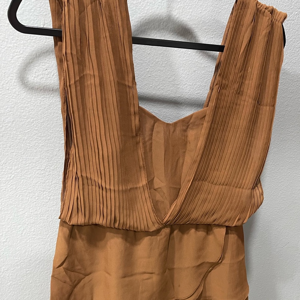 XOXO Pleated V-Neck Sleeveless Camisole - Camel Brown